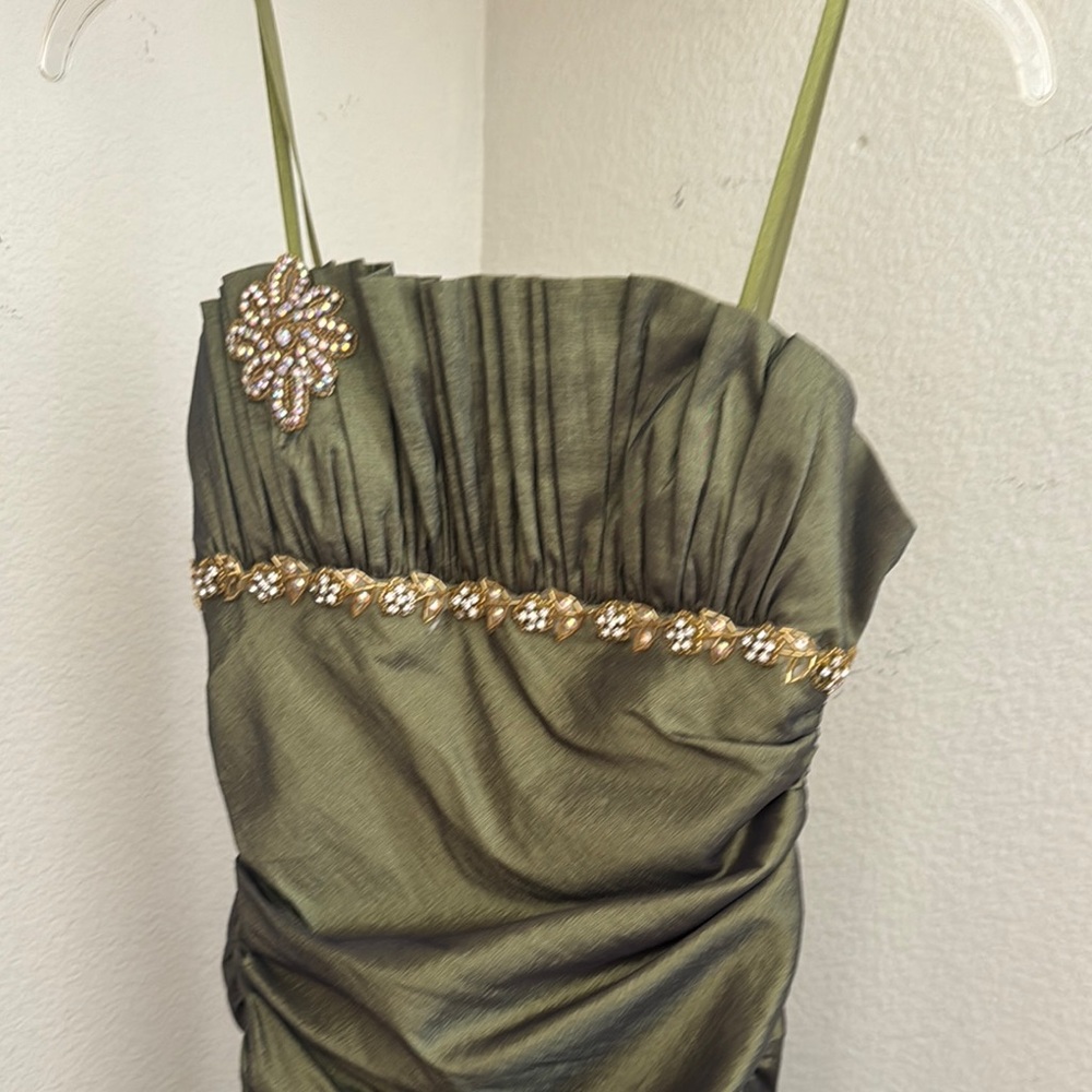 Elegant Olive Green Dress with Embellishments